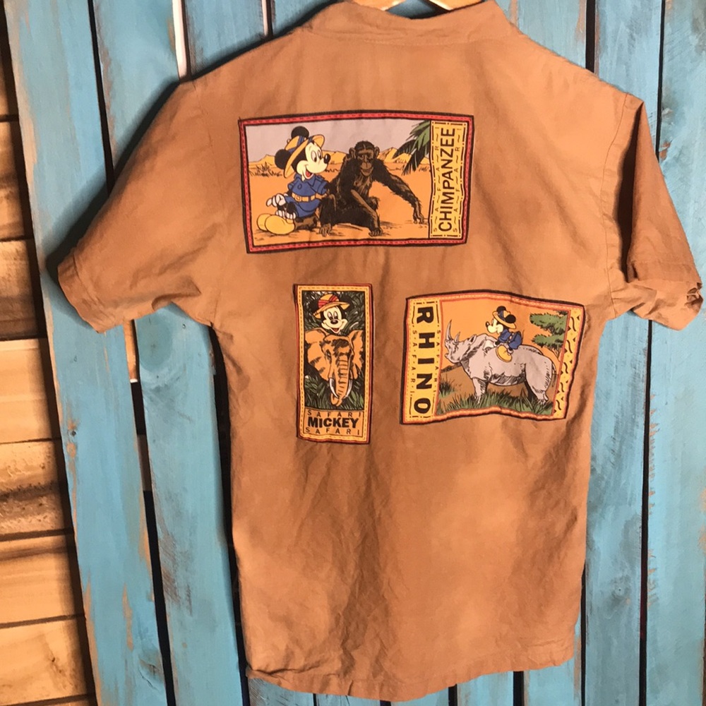 Vintage Disney Wear Made in USA Mickey Mouse safari khaki shirt size small
